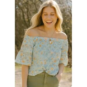 Anthropologie | LAIA Ashtabula Off-The-Shoulder cotton eyelet Blouse Small